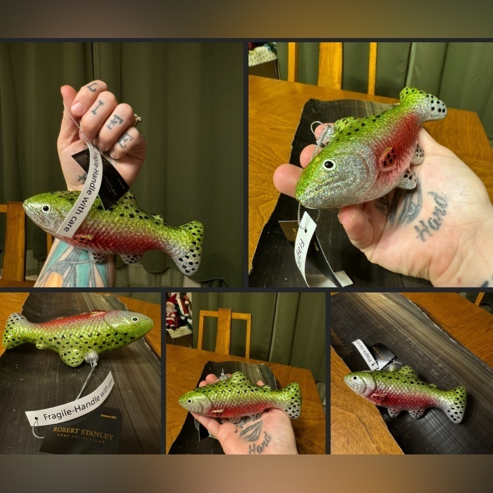 BNWT Glass Rainbow Trout Ornament Salmon Ornament Fisherman Ornament Fishing